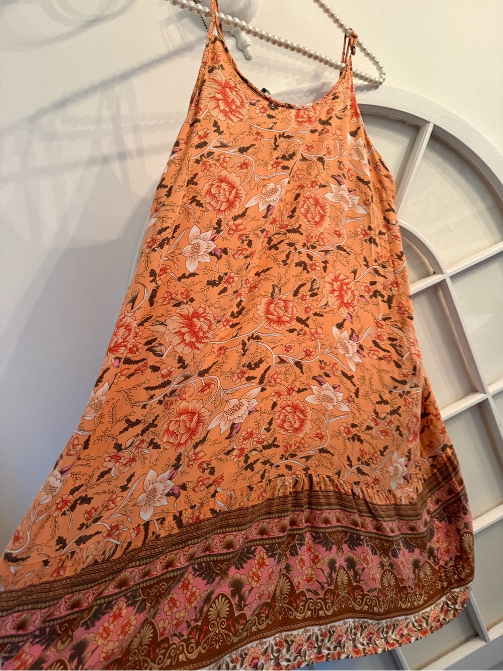 Qearal Boho Floral Slip Dress burnt orange  Peach Maxi Midi Size Large Bohemian